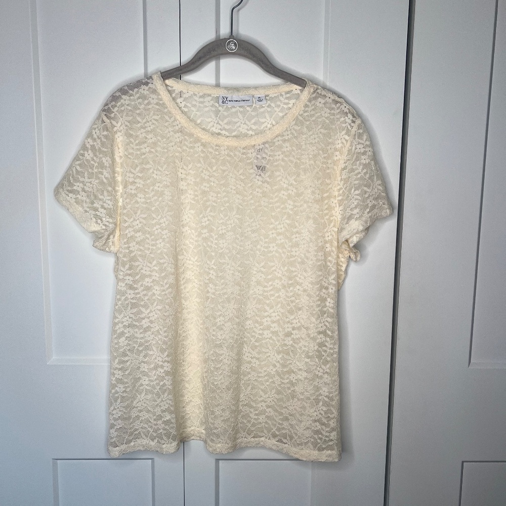 New York & Company Lace Short Sleeve Blouse Top NWT Women's Size XL